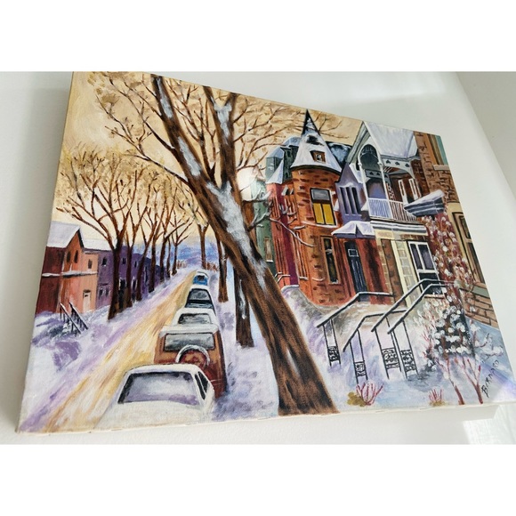 Vintage Signed Winter Scene Painting - Picture 4 of 9